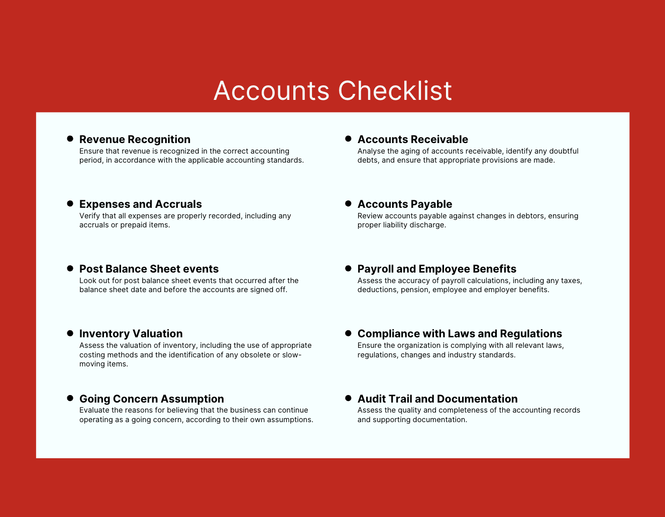 Accounts checklist reference